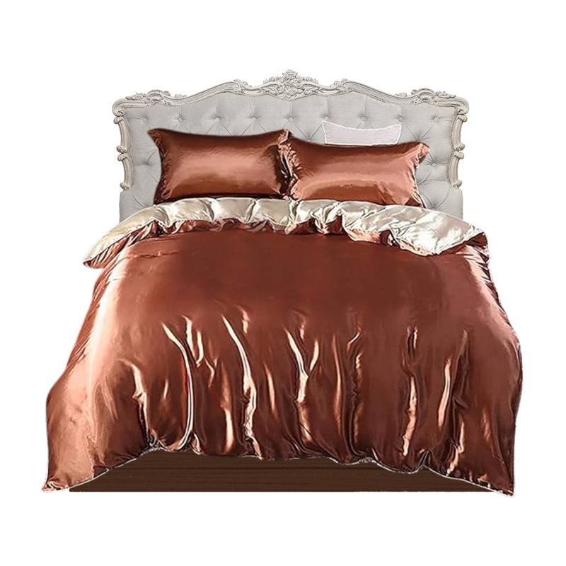 ANYHOUZ Bed Sheet Brown Natural Mulberry Silk Duvet Cover Set