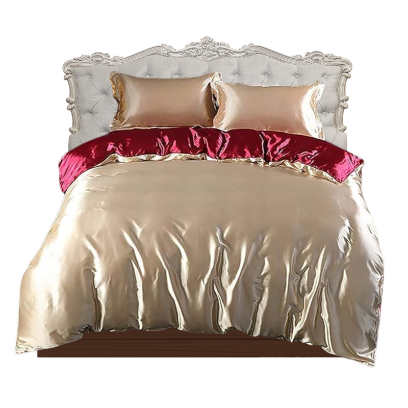 ANYHOUZ Bed Sheet Cream Red Natural Mulberry Silk Duvet Cover Set