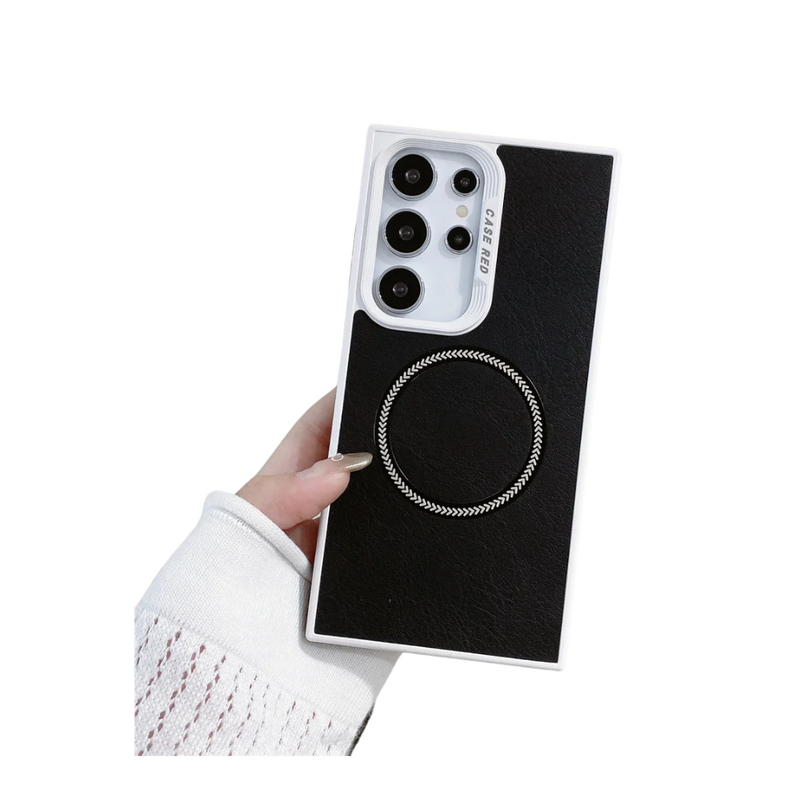 ANYMOB Samsung Case Black Magnetic Leather Ring Ultra Thin Cover