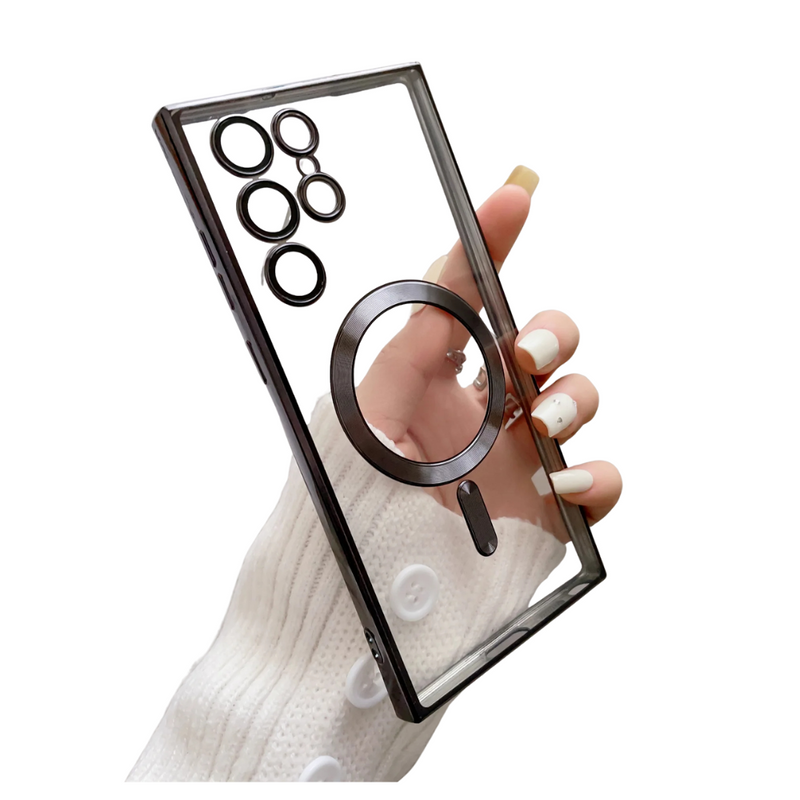 ANYMOB Samsung Case Black Transparent Magsafe Wireless Charging Magnetic Protective Cover