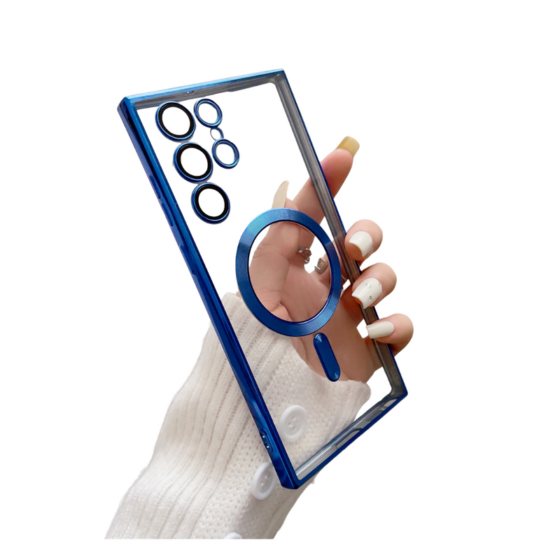 ANYMOB Samsung Case Blue Transparent Magsafe Wireless Charging Magnetic Protective Cover