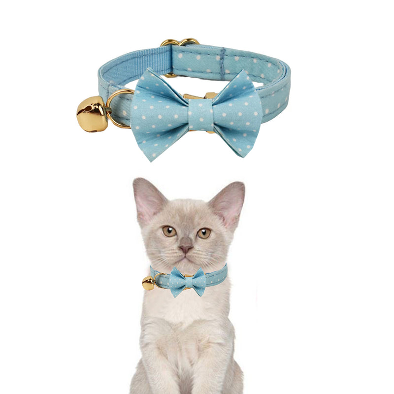 ANYWAGS Cat Collar Dotted Light Blue Bow Large with Safety Buckle, Bell, and Durable Strap Stylish and Comfortable Pet Accessory