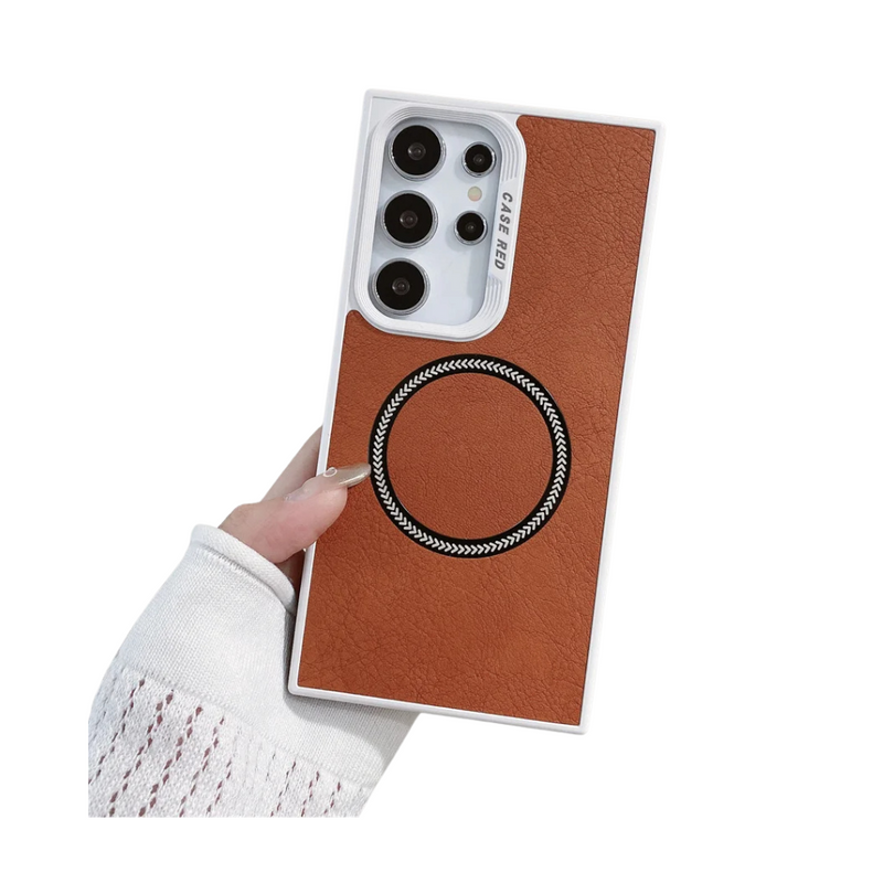 ANYMOB Samsung Case Brown Magnetic Leather Ring Ultra Thin Cover