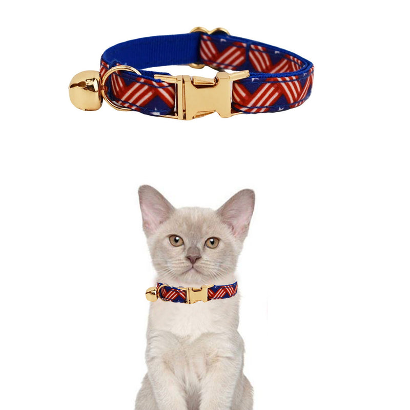 ANYWAGS  Cat Collar Banner Blue Small with Safety Buckle, Bell, and Durable Strap Stylish and Comfortable Pet Accessory