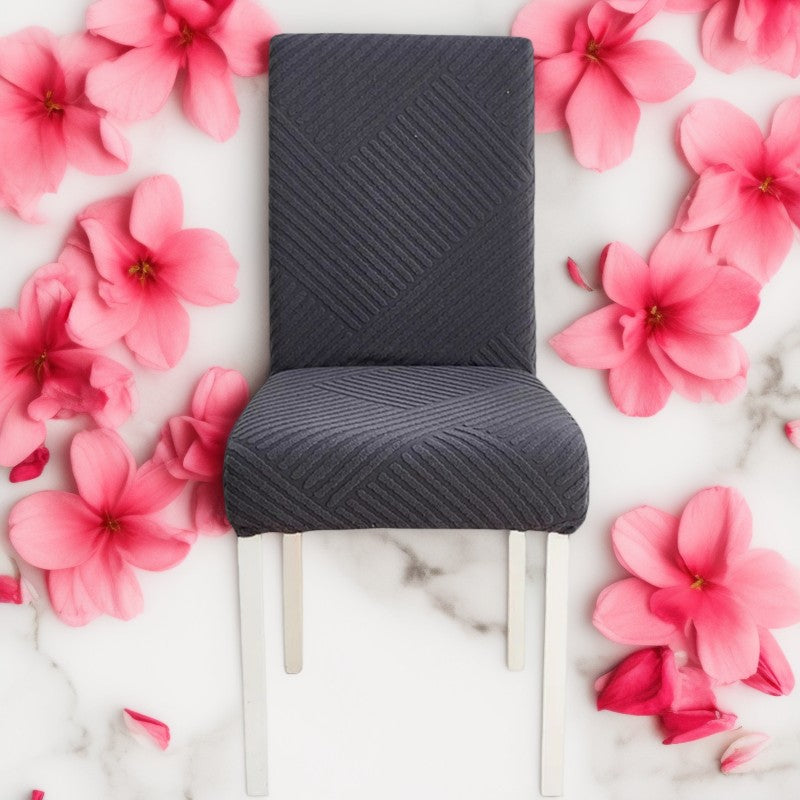 Anyseat Chair Cover Dark Grey Knitted Lines Design with Anti-Dirt and Elastic Material for Dining Room Kitchen Wedding Hotel Banquet Restaurant