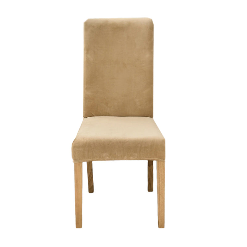Anyseat Beige Plush Velvet Chair Slipcover for Dining Room