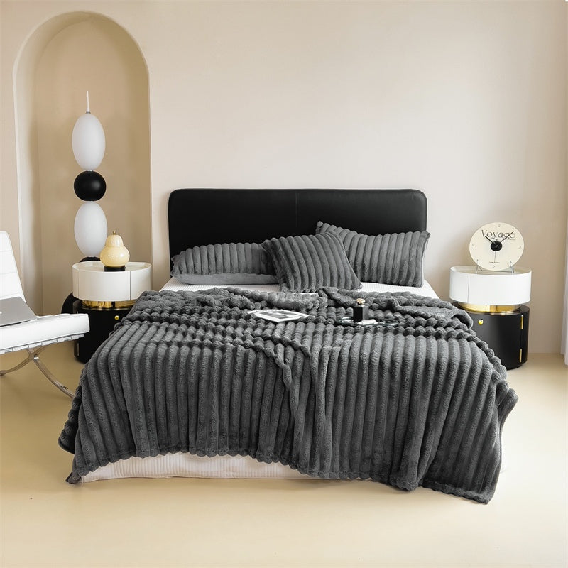 Anycozy Dark Grey Velvet Fluffy Coral Fleece Warm Sofa Blanket