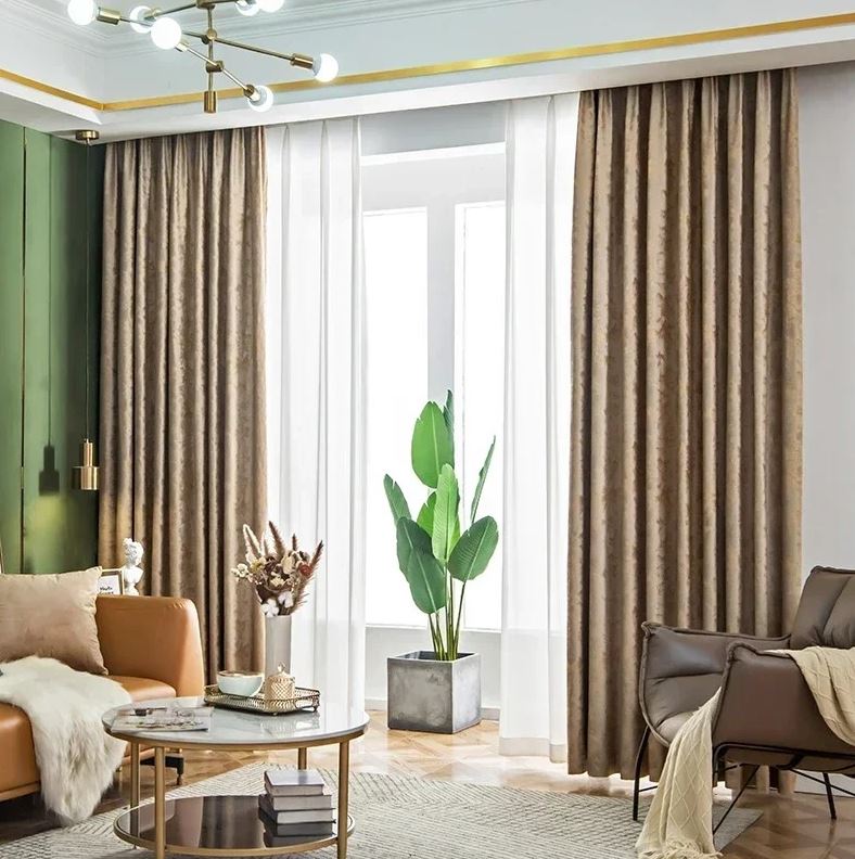 Anydrape Curtain Golden Brown  140cmx245cm Embossed Velvet Fabric Luxury Blackout Curtains