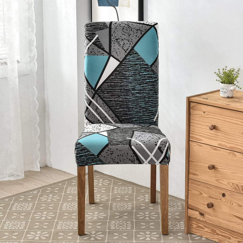 Anyseat Chair Cover Sky Blue Linear and Shapes Design with Anti-Dirt and Elastic Material for Dining Room Kitchen Wedding Hotel Banquet Restaurant