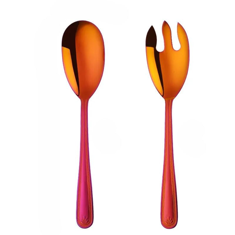Anygleam Red Rainbow Giant Salad Spoon Fork Set – 2pcs Steel