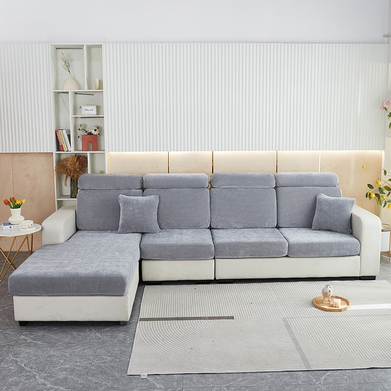 Anyseat Sofa Cover Light Gray L-Shape Polyester Chenille Thick Stretchable Cushion For Living Room Back Cushion