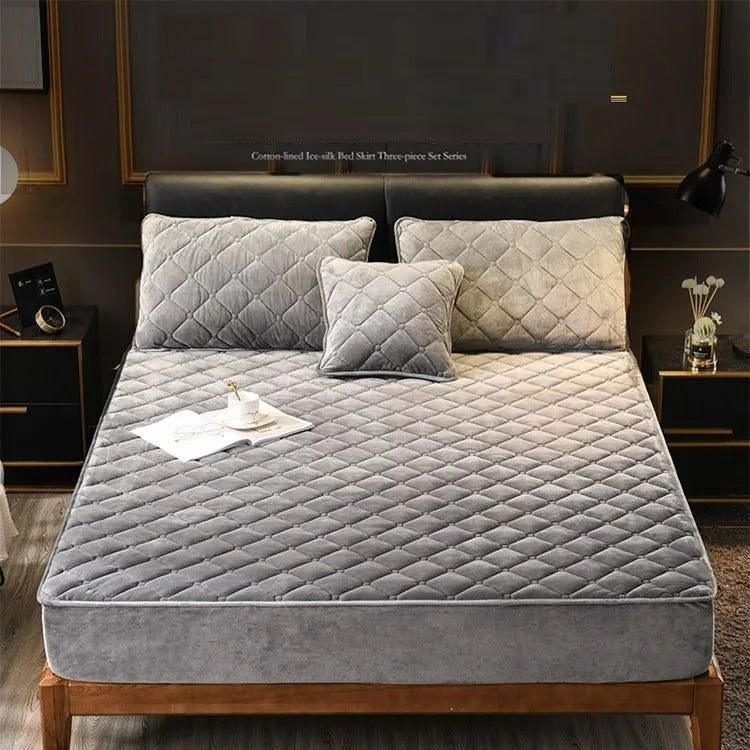 Anycozy Mattress Cover Gray Queen Size Crystal Velvet Thicken Quilted Warm Soft Plush Bed Sheet