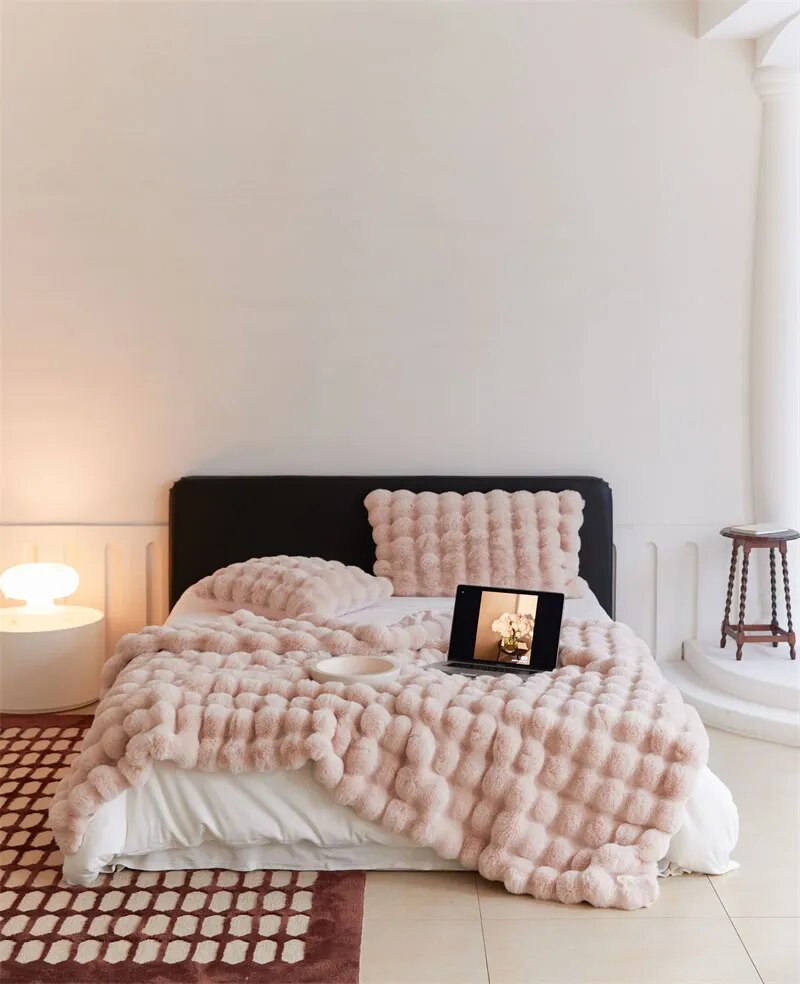 Anycozy Pink Thick Fur Winter Sofa Bed Blanket 100x160cm