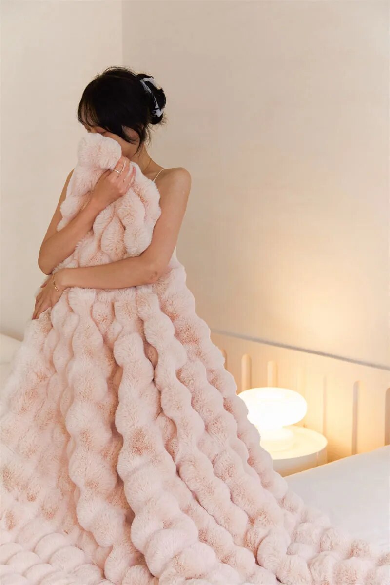 Anycozy Pink Thick Fur Winter Sofa Bed Blanket 100x160cm