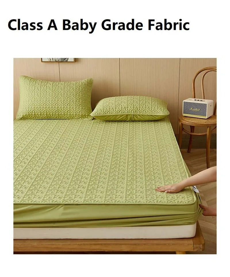 Anycozy Mattress Cover Green 180x220cm Pure Cotton Soft Quilted Bed Sheet Anti-bacterial Protector Cover