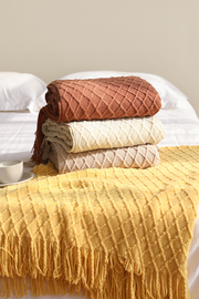 Anycozy Red Faux Cashmere Throw Blanket Nordic Knit Plaid Bed Cover