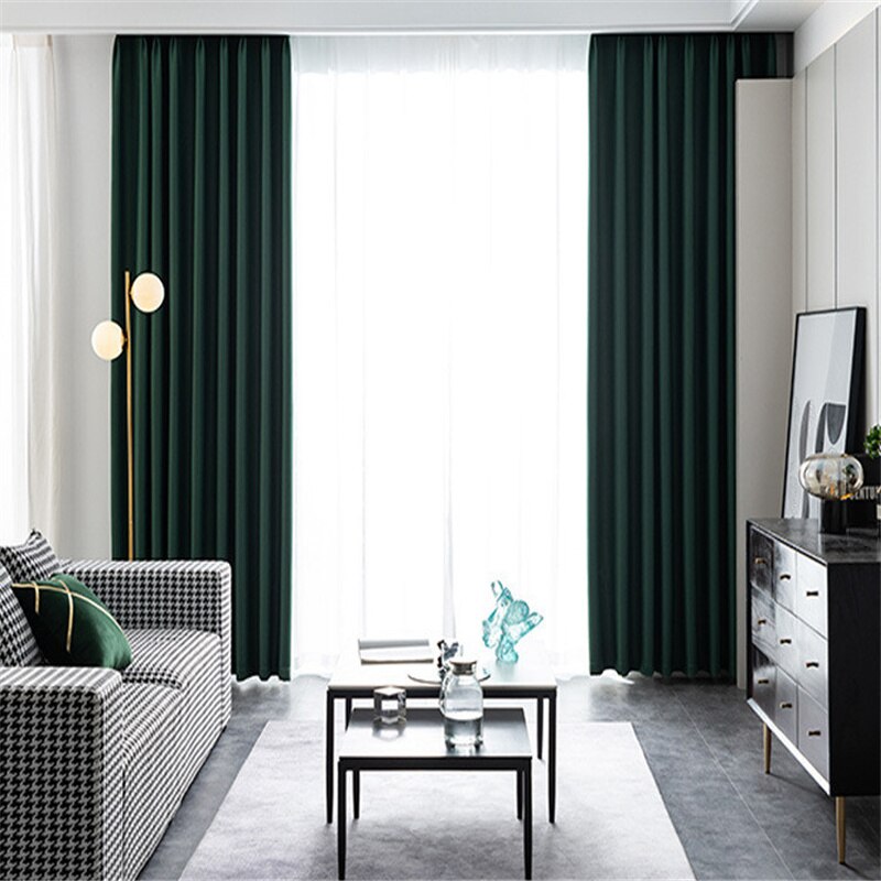 Anydrape Curtain 100cm Dark Green Modern Blackout Curtains for Living Room Bedroom Window Treatments Sound Proof Curtains Drapes