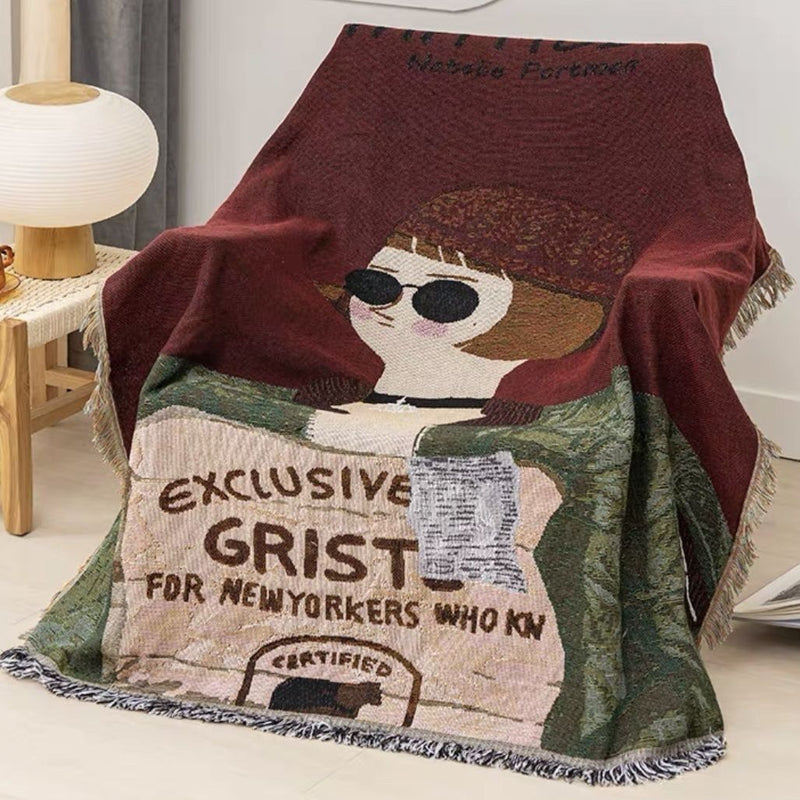 Anycozy Throw Blanket Brown Faux Style 1 Cashmere Sofa Cover Human Cartoons Tassel Soft Picnic Camping Mat 130*180cm