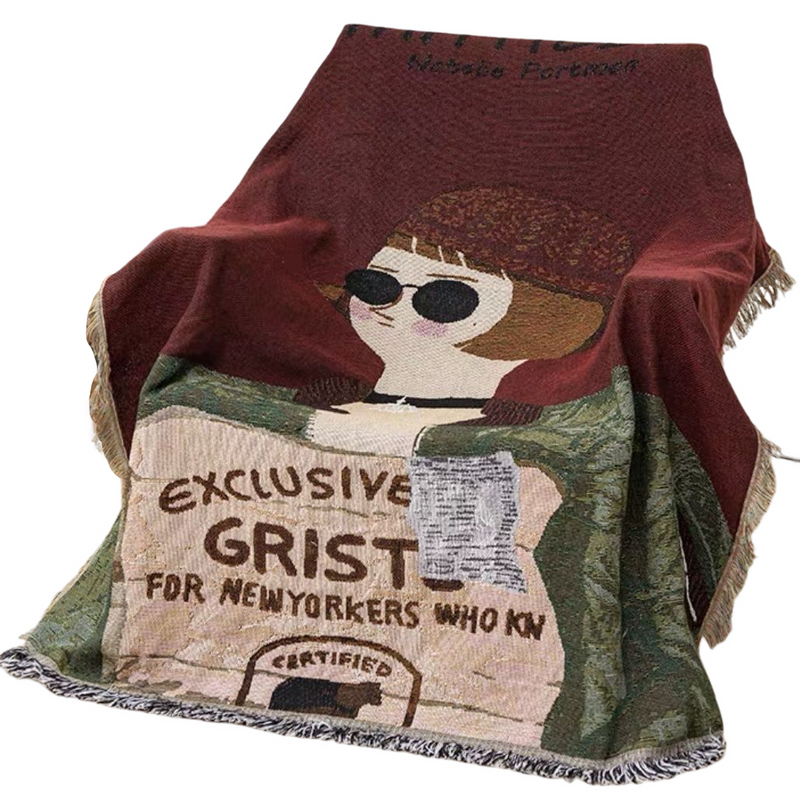 Anycozy Throw Blanket Brown Faux Style 1 Cashmere Sofa Cover Human Cartoons Tassel Soft Picnic Camping Mat 130*180cm