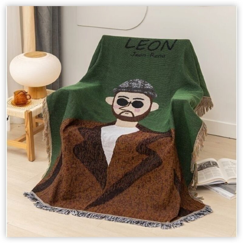 Anycozy Throw Blanket Brown Faux Style 2 Cashmere Sofa Cover Human Cartoons Tassel Soft Picnic Camping Mat 130*180cm