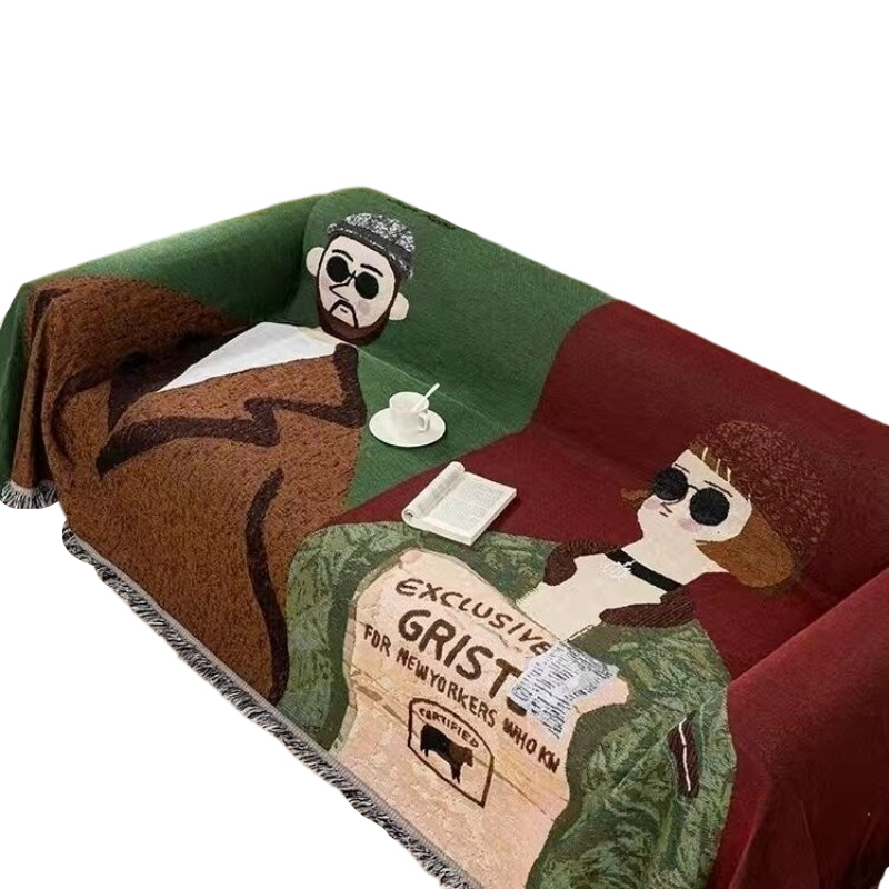 Anycozy Throw Blanket Brown Faux Cashmere Sofa Cover Human Cartoons Tassel Soft Picnic Camping Mat 180*340cm