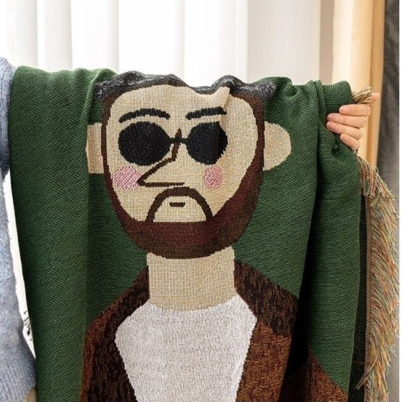 Anycozy Throw Blanket Brown Faux Style 2 Cashmere Sofa Cover Human Cartoons Tassel Soft Picnic Camping Mat 130*180cm