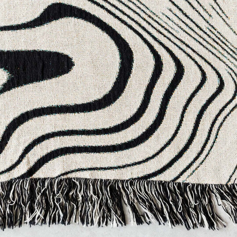 Anycozy Throw Blanket Faux Cashmere Sofa Cover Black Water Waves Pattern Tassel Soft Picnic Camping Mat 130*160cm