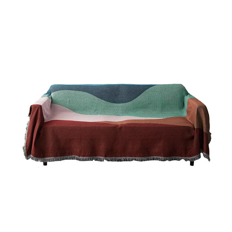 Anycozy Faux Cashmere Throw Blanket – Abstract Rainbow Wave Pattern Sofa Cover with Tassels, Soft Home Decor Accent