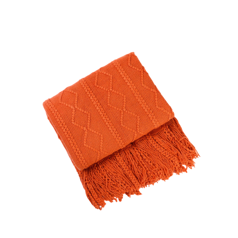 Anycozy Orange Faux Cashmere Throw Blanket Diamond Knit 150x230cm