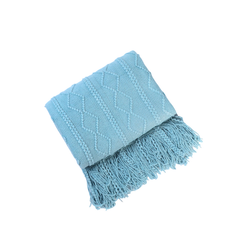 Anycozy Sky Blue Faux Cashmere Throw Blanket Diamond Knit 150x230cm