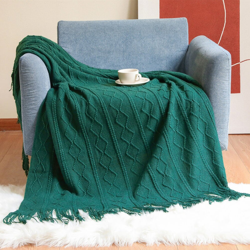 Anycozy Green Faux Cashmere Throw Blanket Diamond Knit 130x180cm