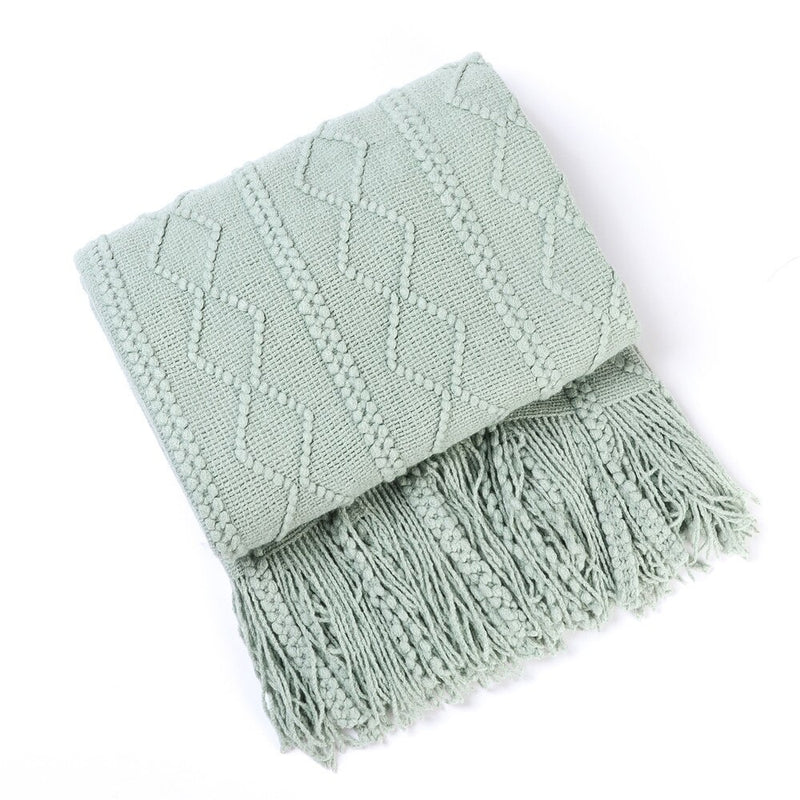 Anycozy Green Faux Cashmere Throw Blanket Diamond Knit 130x230cm