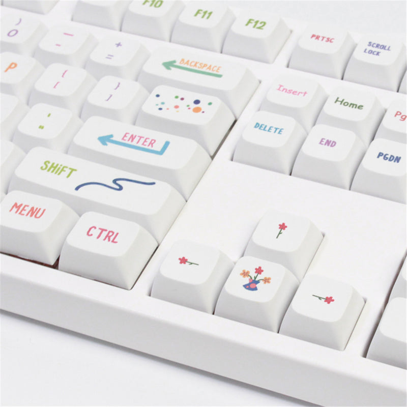 ANYMOB Keycap Keyboard White Summer 128 Keys Profile Switch Mechanical  Cute Keys