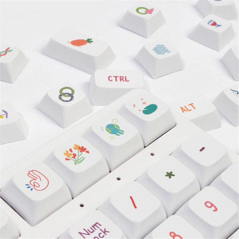 ANYMOB Keycap Keyboard White Summer 128 Keys Profile Switch Mechanical  Cute Keys