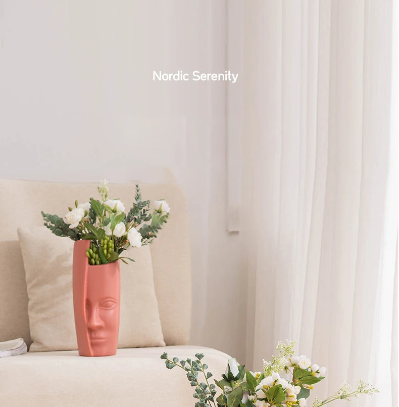 ANYDECO Flower Vase Navy Blue Large Half Face Nordic Plastic Pot Table Decor