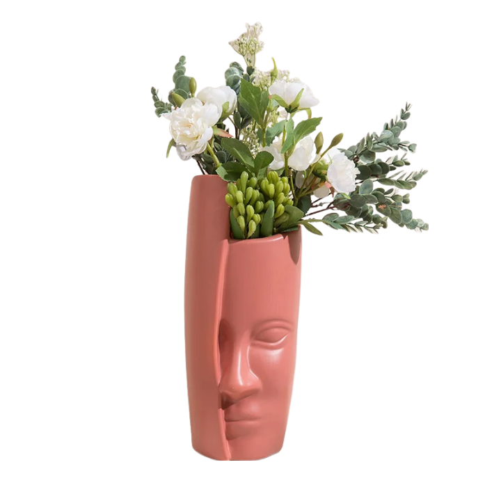 ANYDECO Flower Vase Pink Large Half Face Nordic Plastic Pot Table Decor