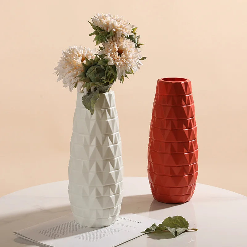 ANYDECO Flower Vase Coral Red Large Nordic Plastic Floral Pot Home Decor