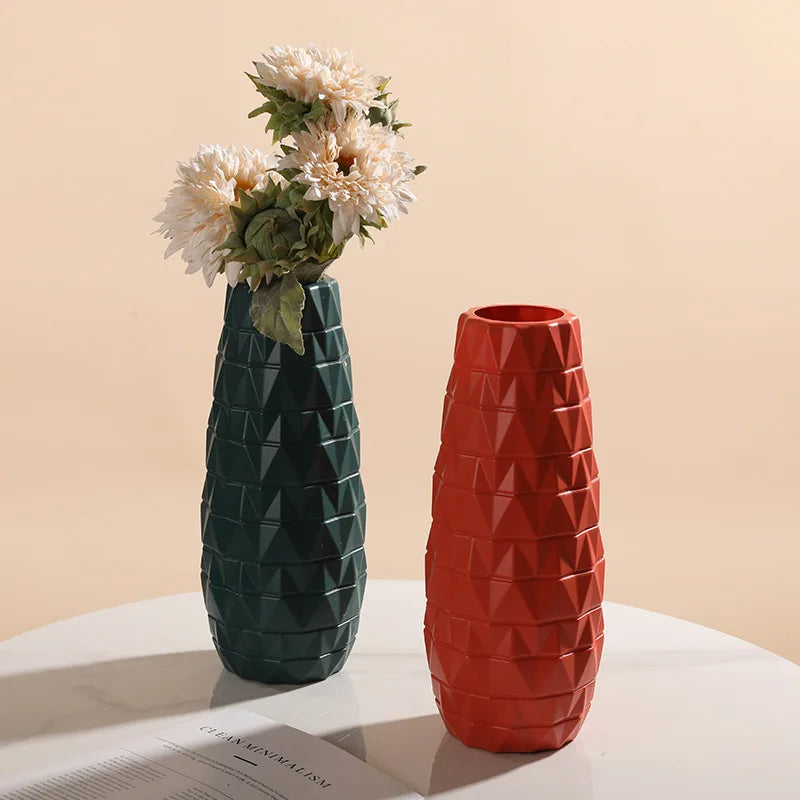 ANYDECO Flower Vase Coral Red Large Nordic Plastic Floral Pot Home Decor