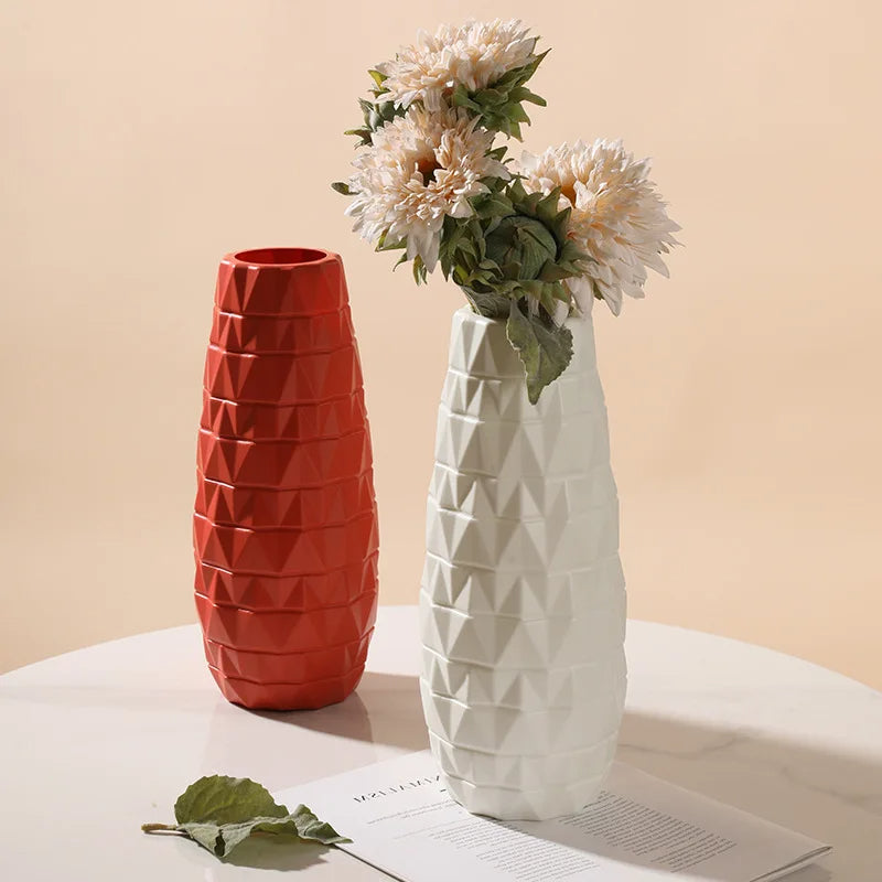 ANYDECO Flower Vase Coral Red Large Nordic Plastic Floral Pot Home Decor