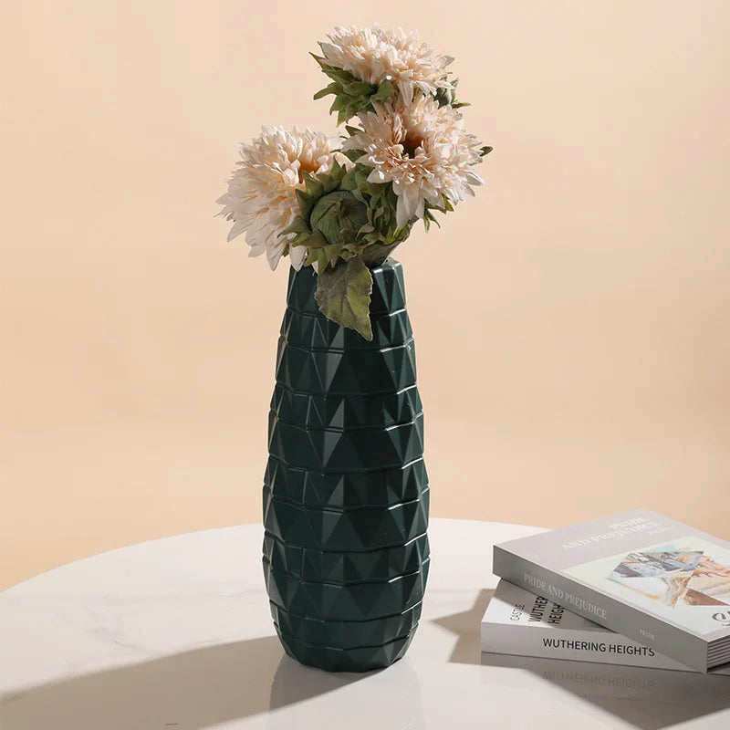 ANYDECO Flower Vase Navy Blue Large Nordic Plastic Floral Pot Home Decor