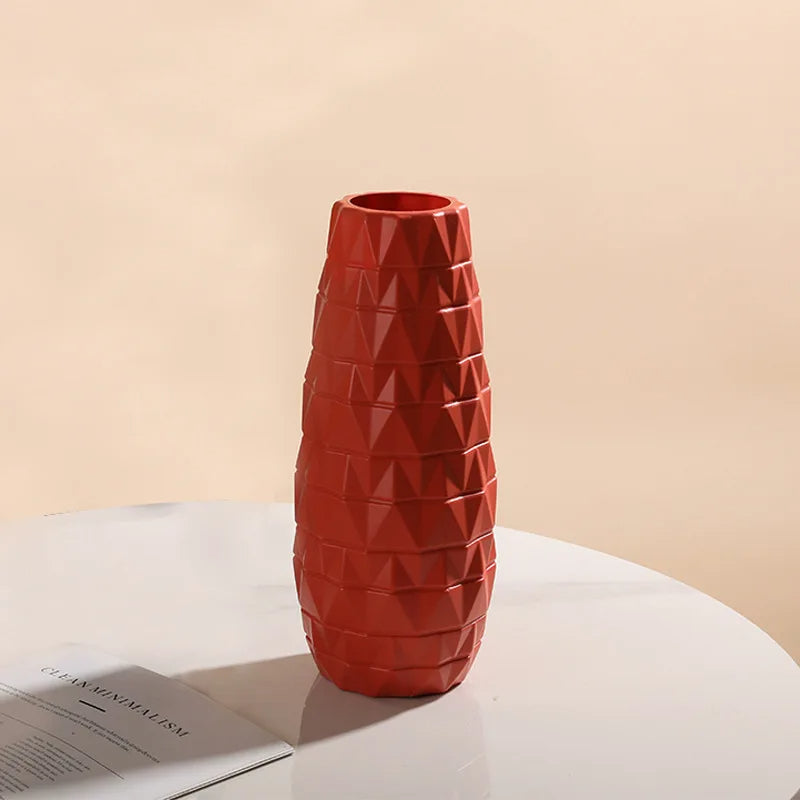 ANYDECO Flower Vase Coral Red Large Nordic Plastic Floral Pot Home Decor