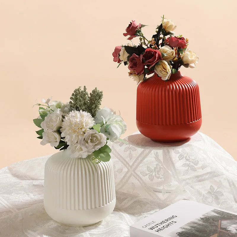 ANYDECO Flower Vase Coral Red Small Nordic Plastic Pot Home Decor