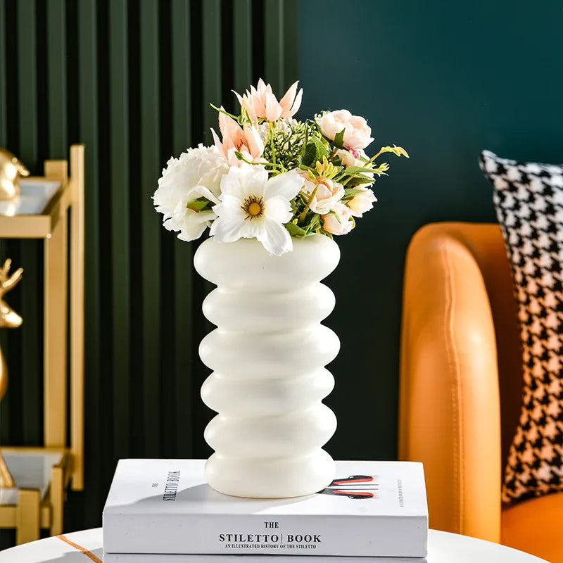 ANYDECO Flower Vase White Medium Nordic Plastic Spiral Pot Home Decor