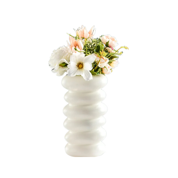ANYDECO Flower Vase White Medium Nordic Plastic Spiral Pot Home Decor