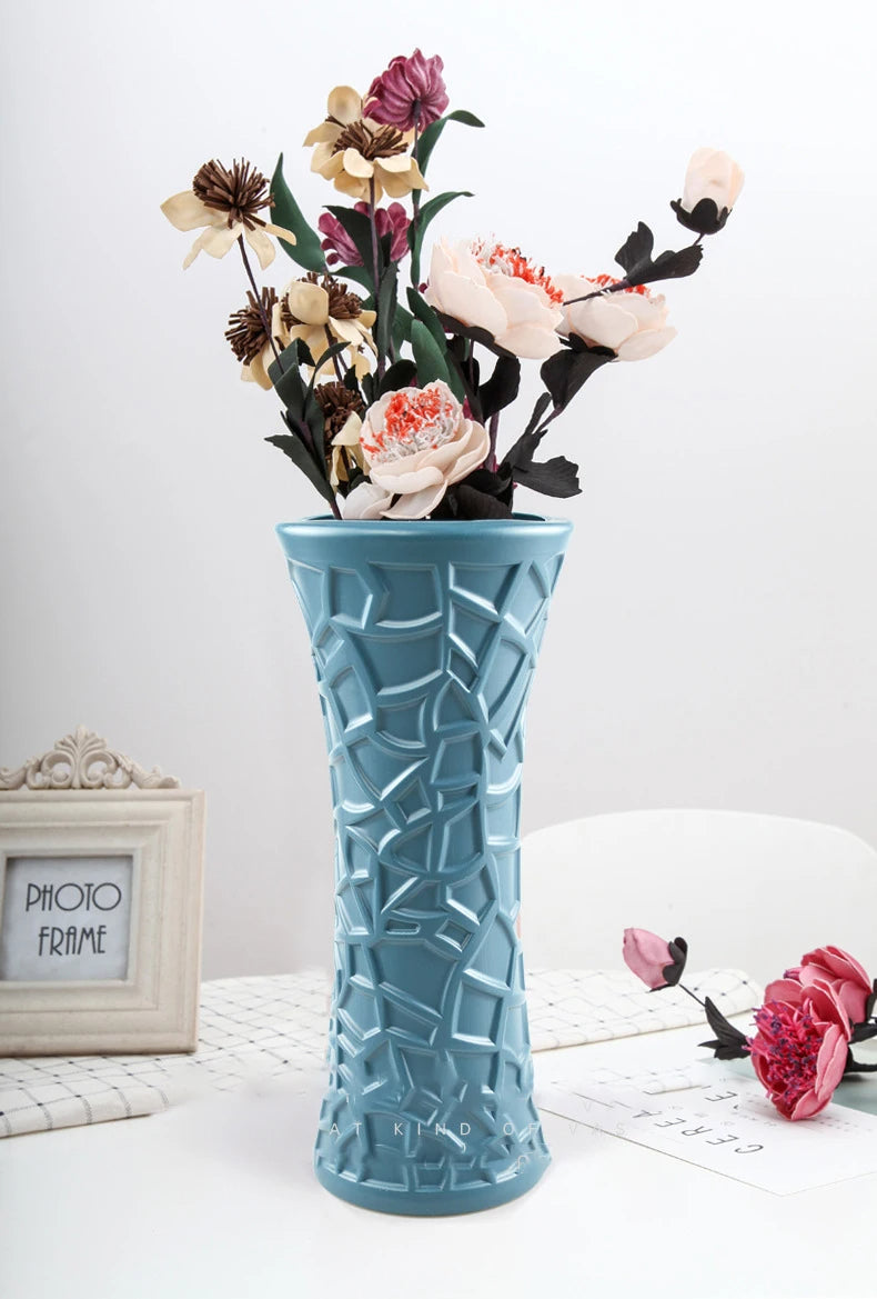 ANYDECO Flower Vase Blue Large Geometric Nordic Style Pot Home Decor