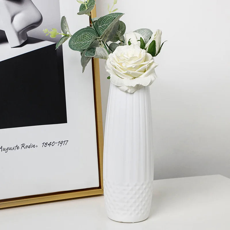 ANYDECO Flower Vase White Small Diamond Pattern Table Decor