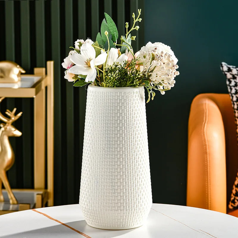 ANYDECO Flower Vase White Large Nordic Plastic Pot Living Room Decor