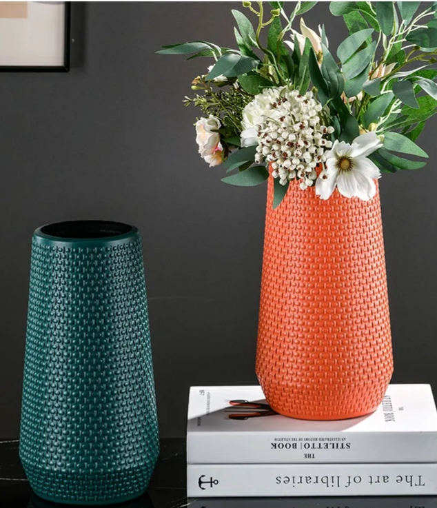 ANYDECO Flower Vase Coral Red Large Nordic Plastic Pot Living Room Decor