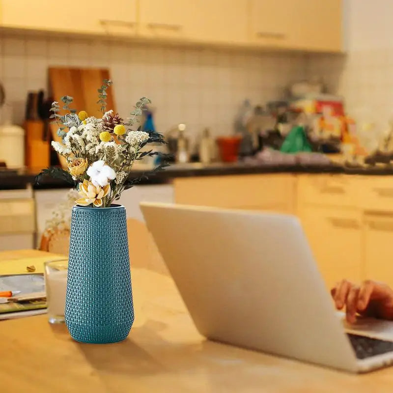 ANYDECO Flower Vase Coral Red Large Nordic Plastic Pot Living Room Decor