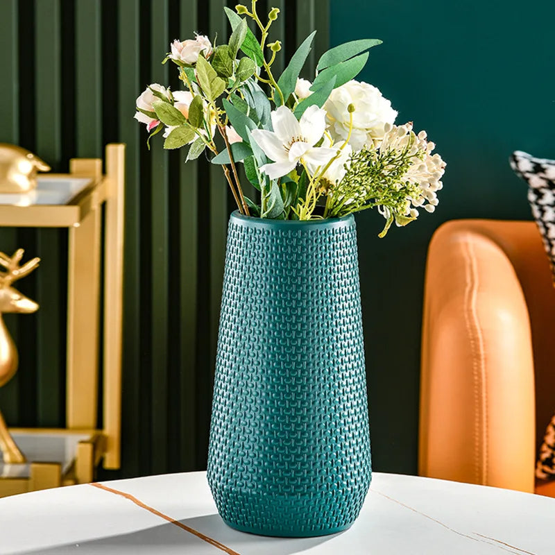 ANYDECO Flower Vase Blue Large Nordic Plastic Pot Living Room Decor